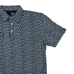 Southern Proper Men Medium Blue Oyster Print‎ Cotton Polo Shirt Summer Coastal